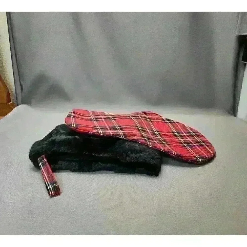 Monogram Initial Letter T Red Plaid & Faux Fur Christmas Stocking 19" Holiday - Picture 3 of 3
